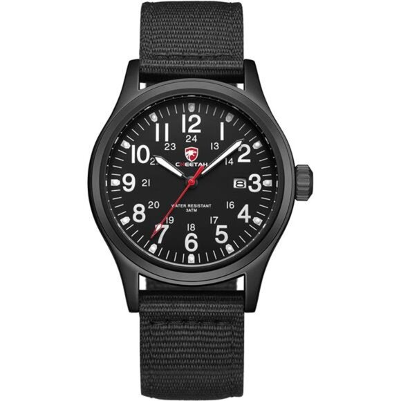 Men’s Military Watch Easy to Read Waterproof with Nylon Strap, Full Black - Picture 2 of 7